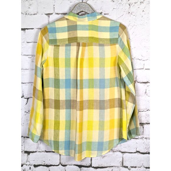 SOFT SURROUNDINGS 100% Linen Plaid Avalon Shirt Country Cottage Beachy Small - Picture 6 of 8